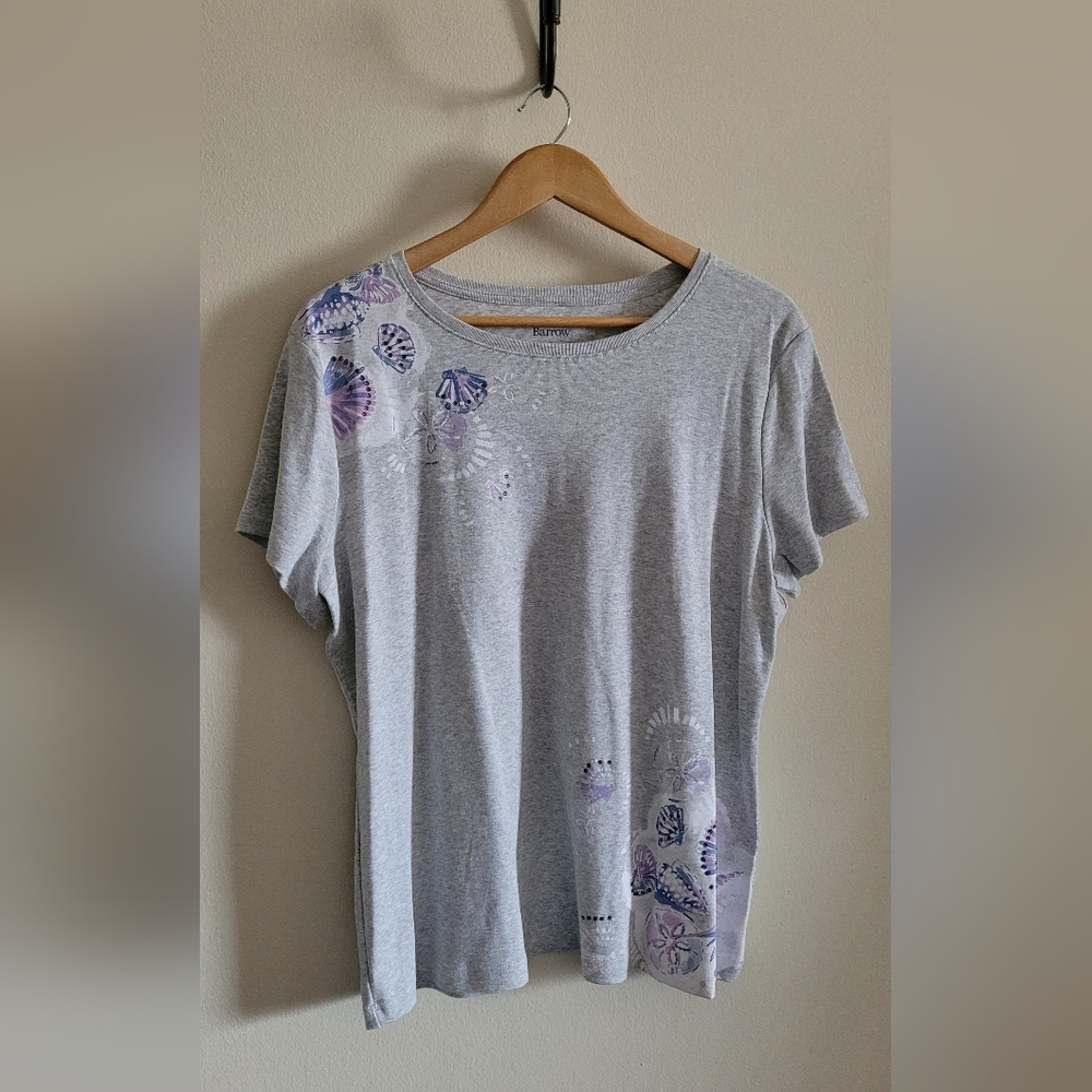 Croft & Barrow Seashell Beachy Cotton Tshirt, Women's XL, Grey